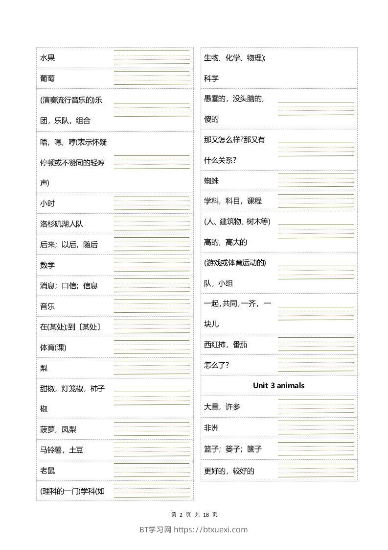 图片[2]-四年级下册英语正乱序英汉互译默写-BT学习网