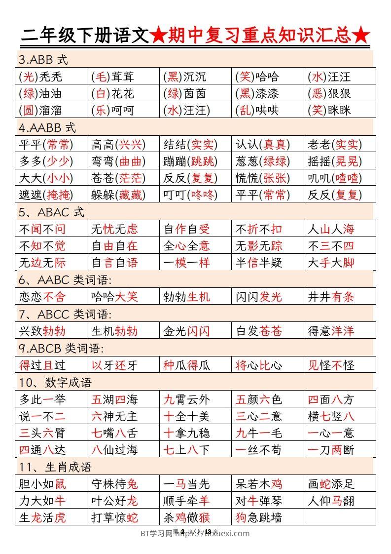 图片[2]-【期中重点知识汇总】二下语文-BT学习网