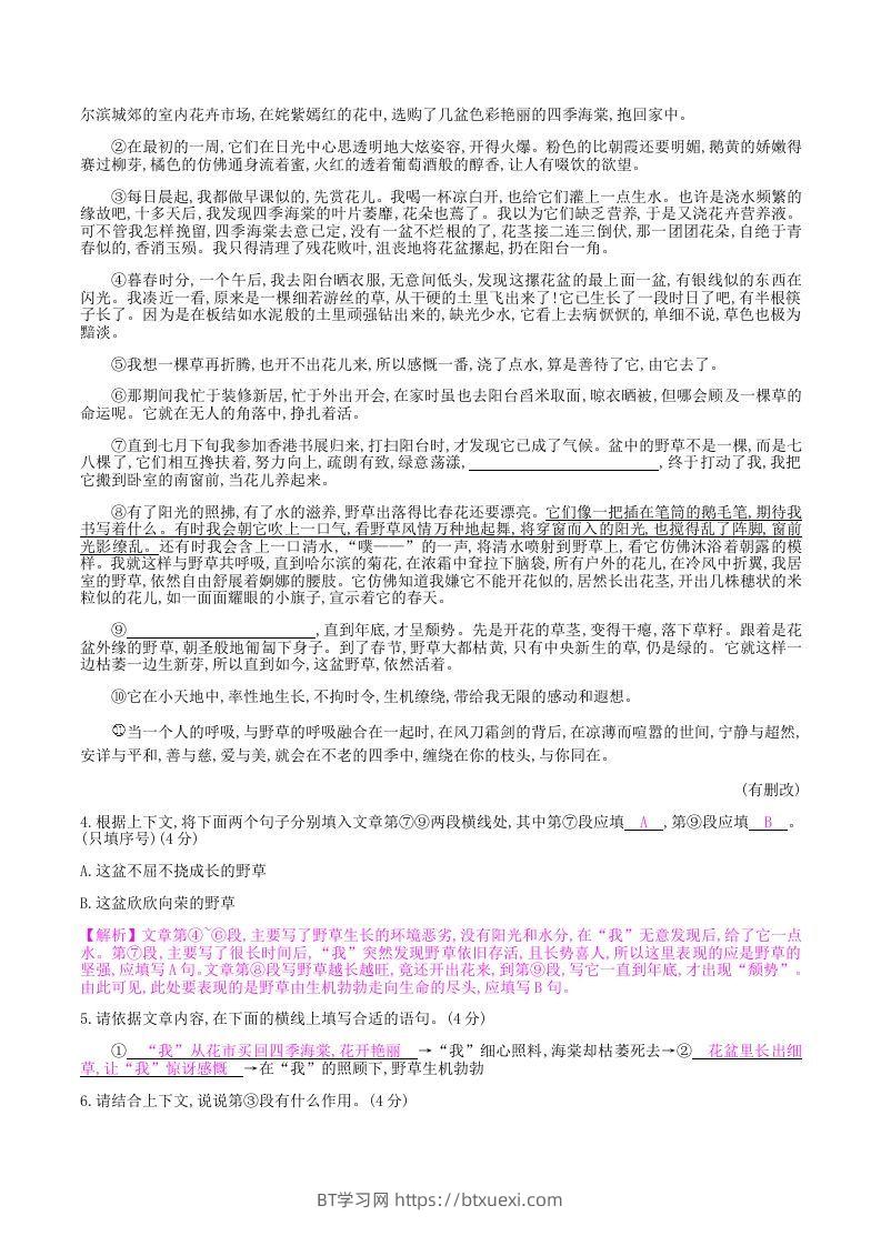 图片[3]-2020-2021学年部编版八年级语文上册第三单元检测试卷及答案(Word版)-BT学习网