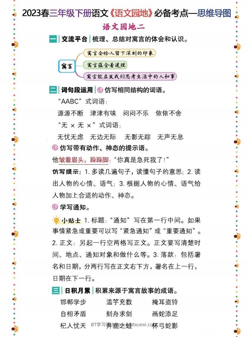 图片[2]-2023春三年级下册语文《语文园地》必备考点—思维导图-BT学习网