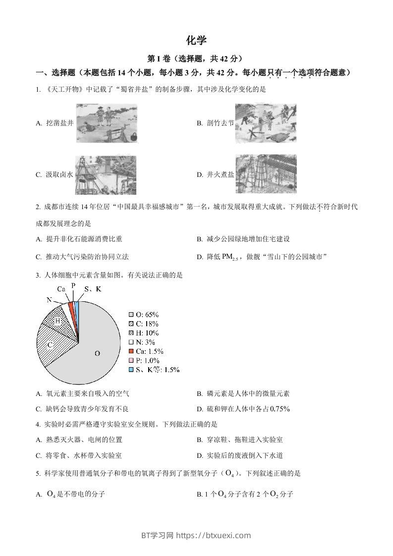 2023年四川省成都市中考化学真题（空白卷）-BT学习网