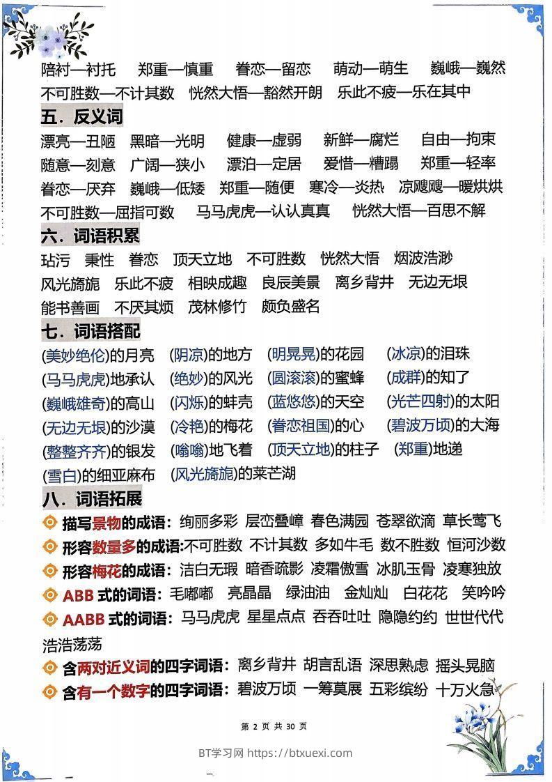 图片[2]-【知识点】五下语文1-8单元学霸重点知识梳理30页-BT学习网