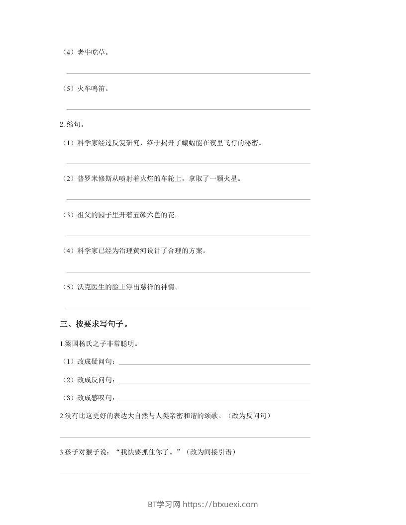 图片[3]-五年级语文下册句子专项练习（部编版）-BT学习网