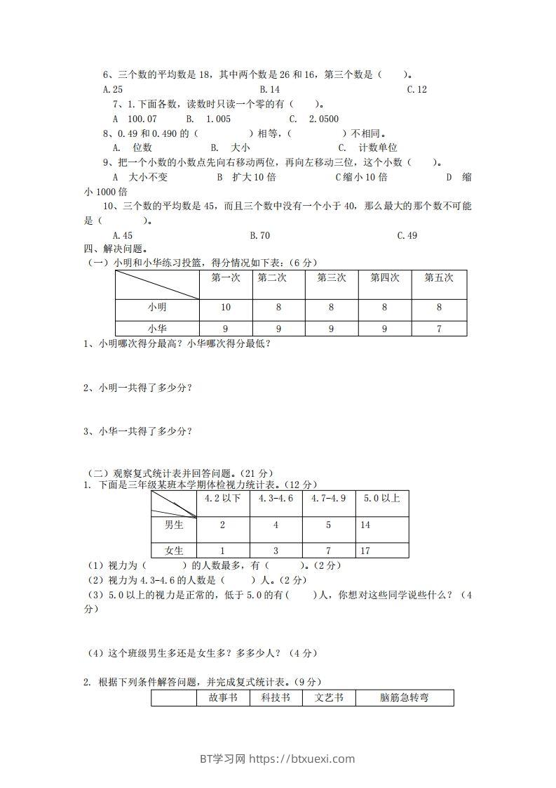 图片[2]-四下青岛版63数学第八单元测试卷-1-BT学习网