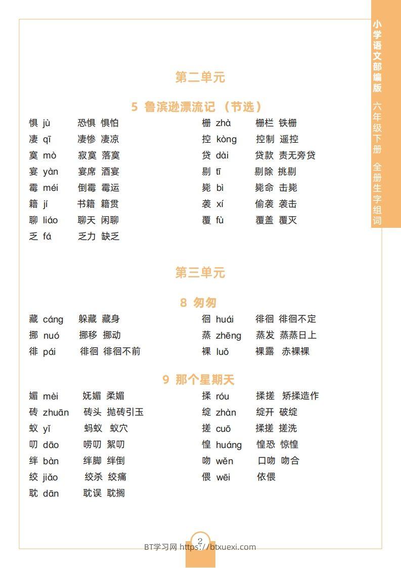 图片[2]-六下语文全册生字组词-BT学习网