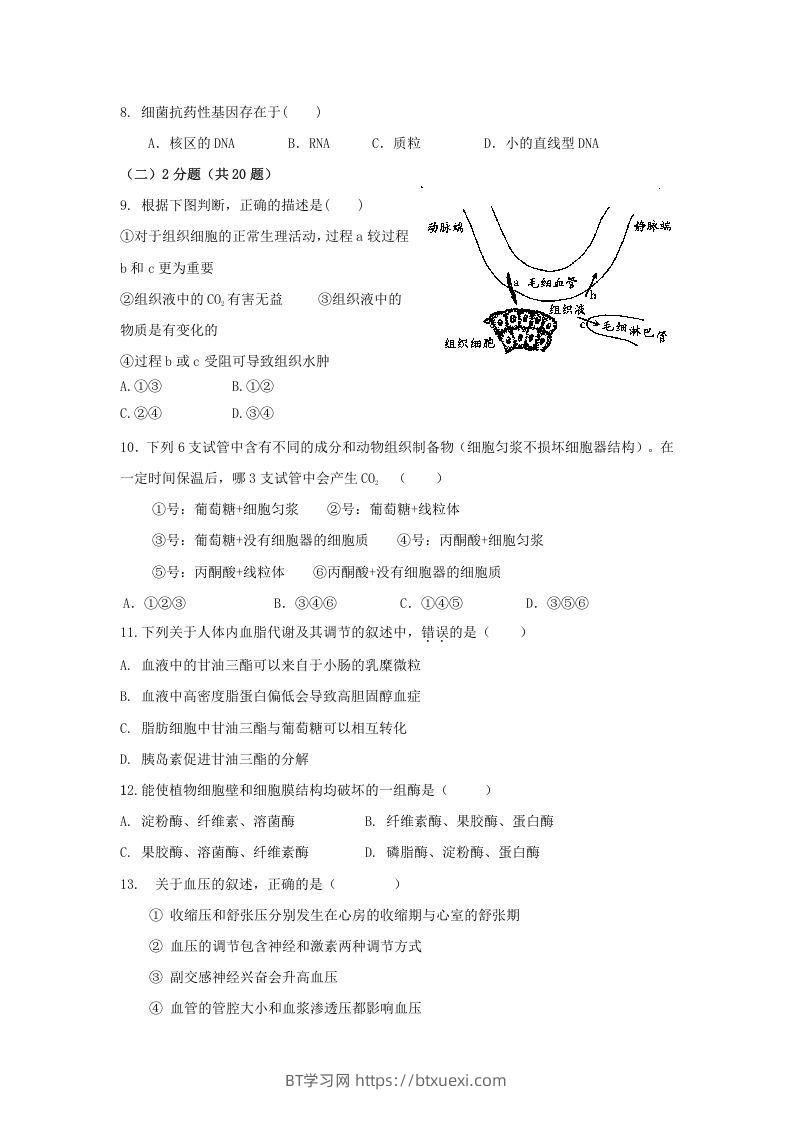 图片[2]-2010年上海高三部分重点中学二次联考生物真题及答案(Word版)-BT学习网